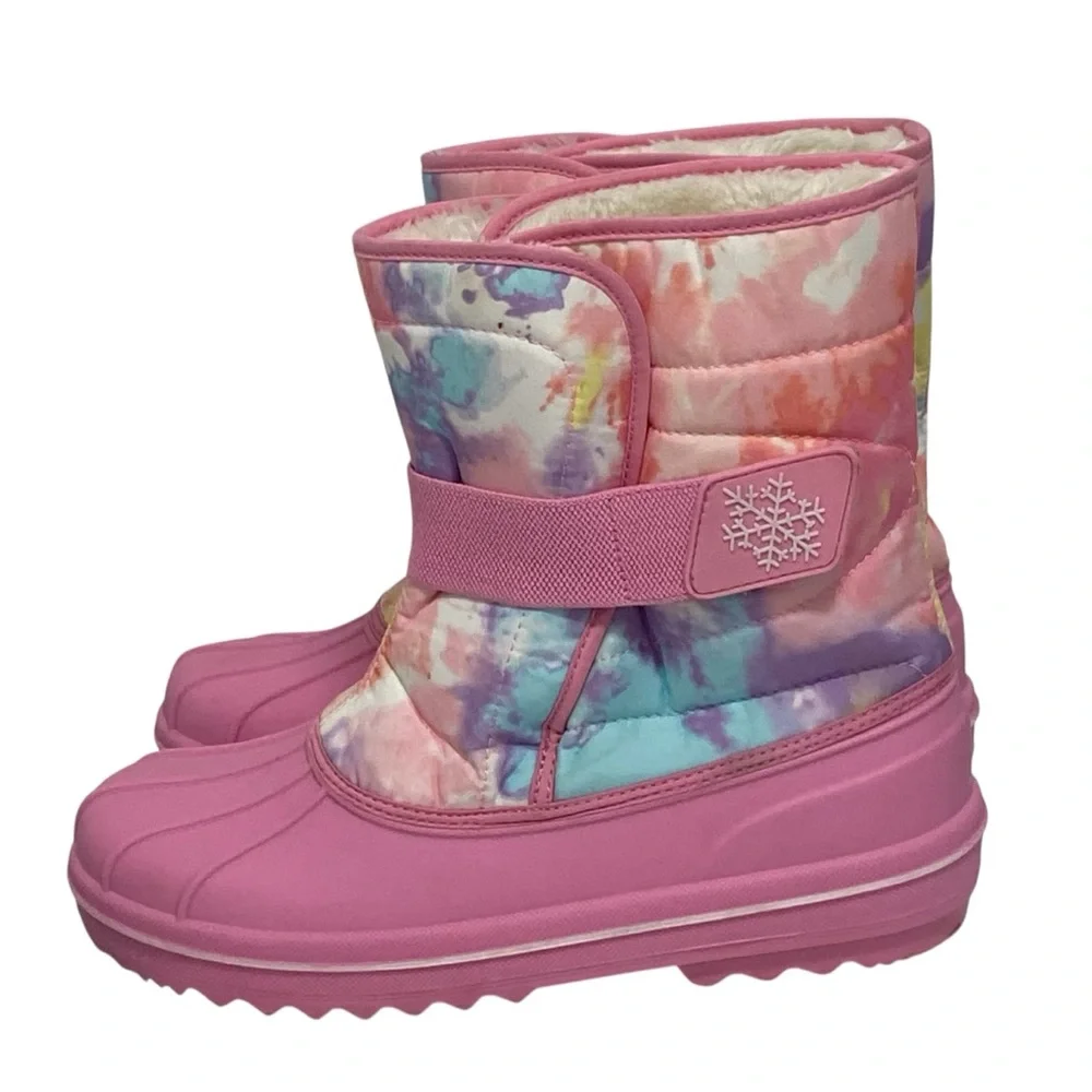 Girls’ Sherbet Rainbow Pink Winter Snow Boots - Like New - Size 6
